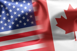 faded canada and us flag